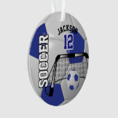 Donkerblauw en wit personaliseer Voetbal Ornament (voorkant)