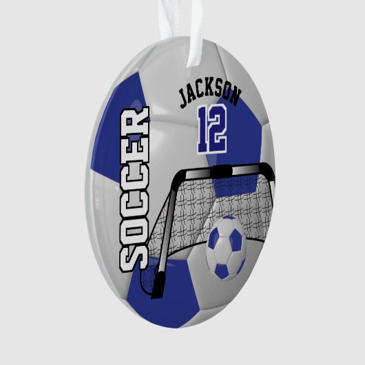 Donkerblauw en wit personaliseer Voetbal Ornament (voorkant)