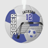 Donkerblauw en wit personaliseer Voetbal Ornament (achterkant)