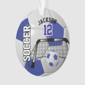 Donkerblauw en wit personaliseer Voetbal Ornament (voorkant)