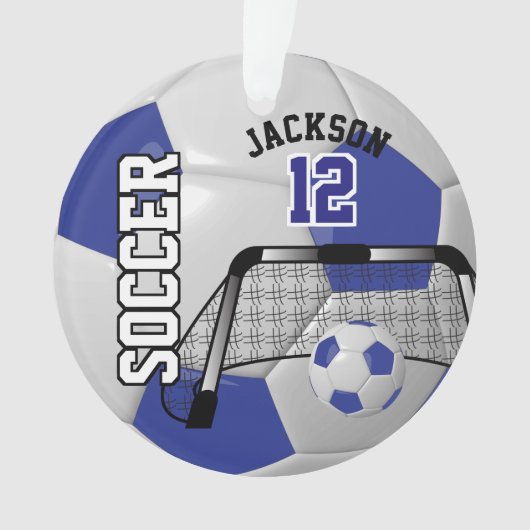 Donkerblauw en wit personaliseer Voetbal Ornament (voorkant)