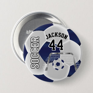 Donkerblauw en wit personaliseer Voetbal Ronde Button 7,6 Cm