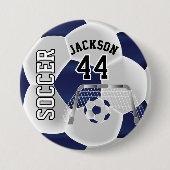 Donkerblauw en wit personaliseer Voetbal Ronde Button 7,6 Cm (Voorkant)