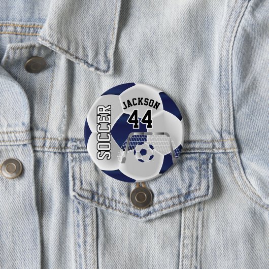 Donkerblauw en wit personaliseer Voetbal Ronde Button 7,6 Cm (In situ)