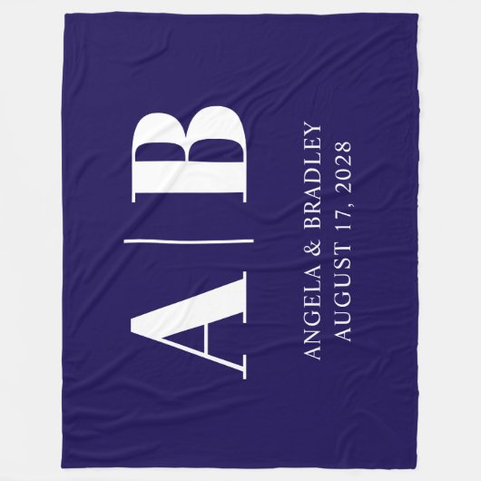 Donkerblauw en wit trouwmonogram fleece deken (Voorkant)