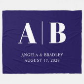 Donkerblauw en wit trouwmonogram fleece deken (Voorkant (Horizontaal))