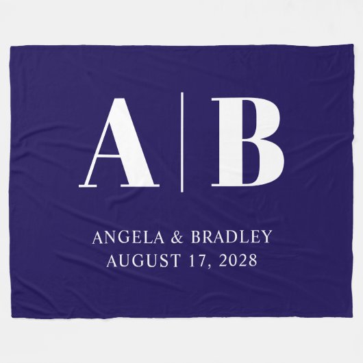 Donkerblauw en wit trouwmonogram fleece deken (Voorkant (Horizontaal))