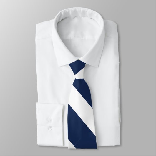 Donkerblauw en wit University Stripe Stropdas (Gebonden)
