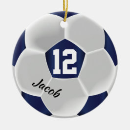 Donkerblauw en wit Voetbal Keramisch Ornament