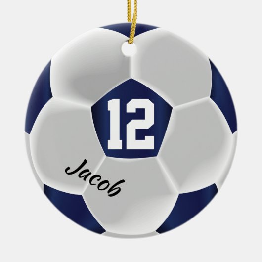 Donkerblauw en wit Voetbal Keramisch Ornament (Voorkant)