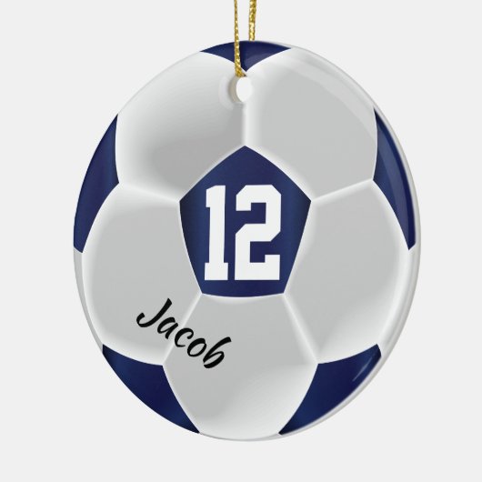 Donkerblauw en wit Voetbal Keramisch Ornament (Links)