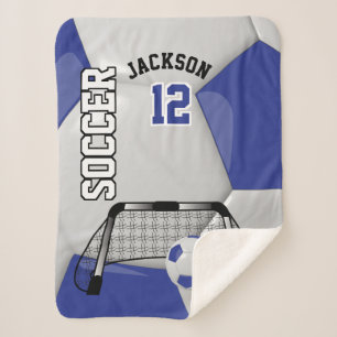 Donkerblauw en wit Voetbal met DIY-tekst Sherpa Deken