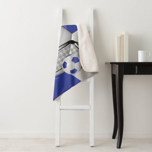 Donkerblauw en wit Voetbal met DIY-tekst Sherpa Deken (In situ)