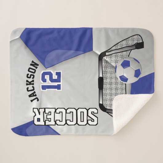 Donkerblauw en wit Voetbal met DIY-tekst Sherpa Deken (Voorkant (horizontaal))