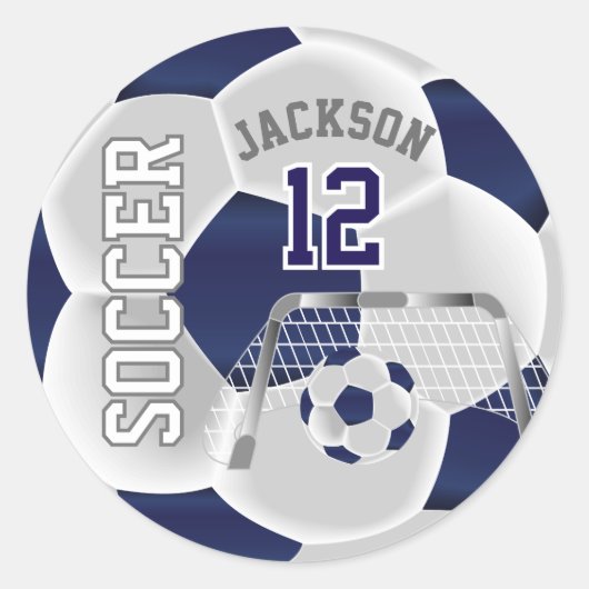 Donkerblauw en wit Voetbal Ronde Sticker (Voorkant)