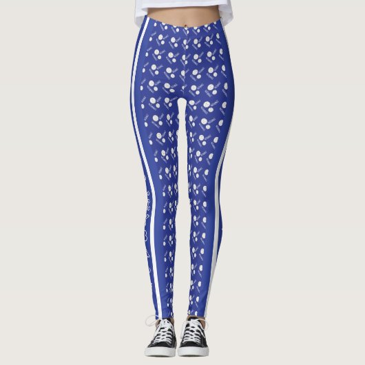 Donkerblauw en wit volleybalpatroon leggings (Voorkant)