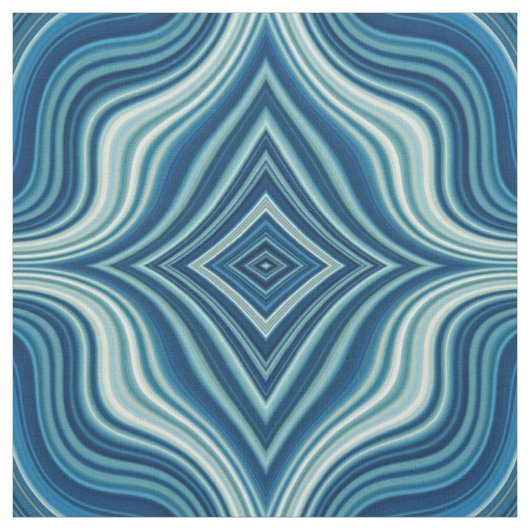 Donkerblauw en wit Wavy Rhombus Pattern Stof (Swatch)