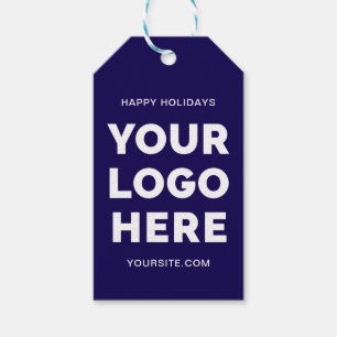 Donkerblauw en Wit Zakelijk Logo Prettige Feestdag Cadeaulabel