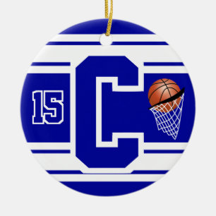 Donkerblauw en witte Basketball DIY Letter Keramisch Ornament