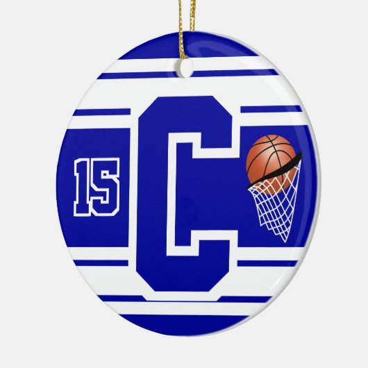 Donkerblauw en witte Basketball DIY Letter Keramisch Ornament (Links)