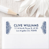 Donkerblauw en witte  kant etiket (Insitu)