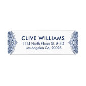 Donkerblauw en witte  kant etiket (Voorkant)