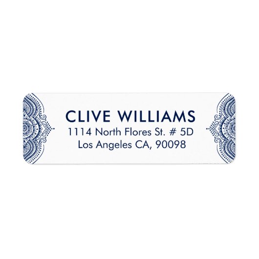 Donkerblauw en witte  kant etiket (Voorkant)