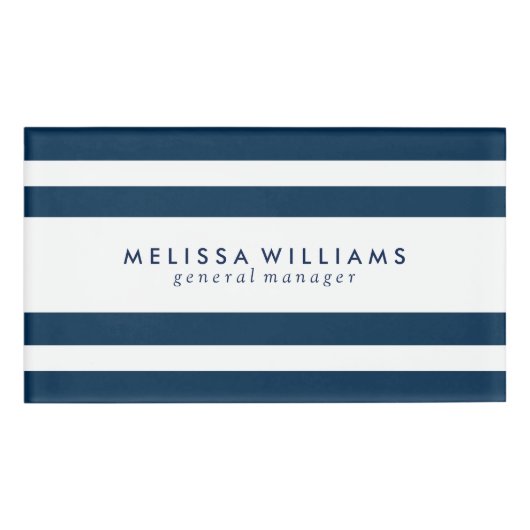 Donkerblauw en witte strepen Modern design Naambadge (Voorkant)