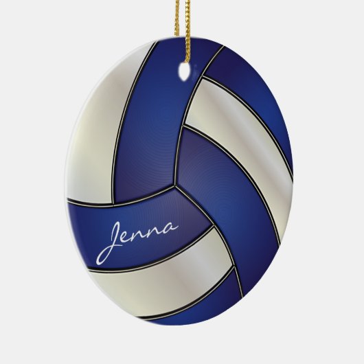 Donkerblauw en witte volleybal | DIY-naam Keramisch Ornament (Rechts)