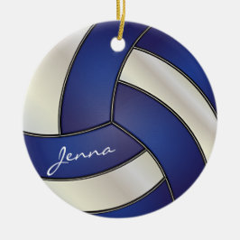 Donkerblauw en witte volleybal | DIY-naam Keramisch Ornament