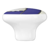 Donkerblauw en witte volleybal keramische knop (Zijkant)