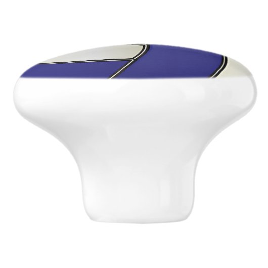 Donkerblauw en witte volleybal keramische knop (Zijkant)