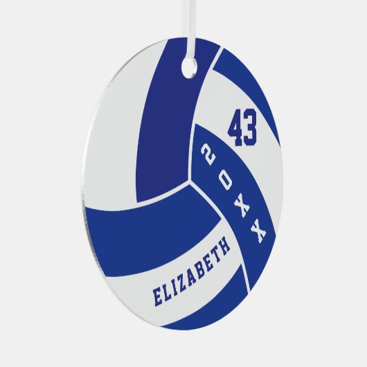 Donkerblauw en witte volleybal metalen ornament (Voorkant Rechts)