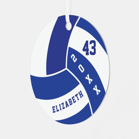 Donkerblauw en witte volleybal metalen ornament (Voorkant links)