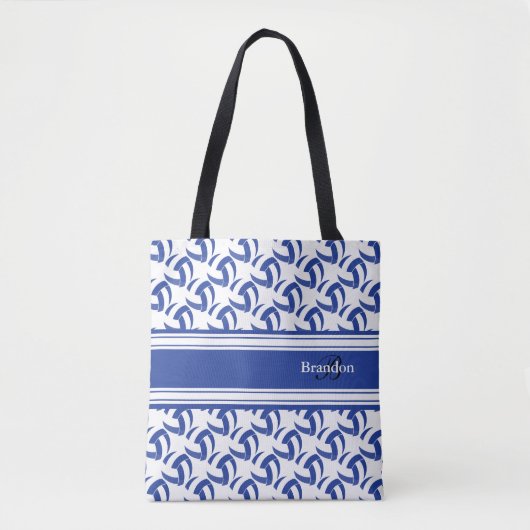 Donkerblauw en witte volleybal | Personaliseren Tote Bag (Voorkant)