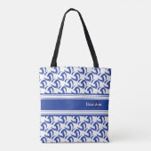Donkerblauw en witte volleybal | Personaliseren Tote Bag (Achterkant)