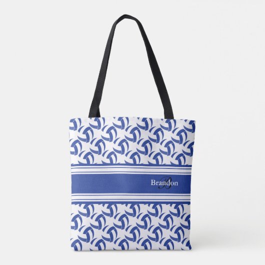 Donkerblauw en witte volleybal | Personaliseren Tote Bag (Achterkant)