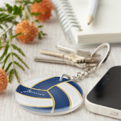 Donkerblauw en witte volleybal sleutelhanger (Voorkant Rechts)