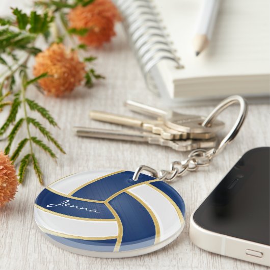 Donkerblauw en witte volleybal sleutelhanger (Voorkant Rechts)