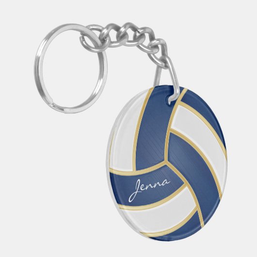 Donkerblauw en witte volleybal sleutelhanger (Voorkant Links)