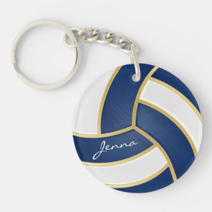 Donkerblauw en witte volleybal sleutelhanger
