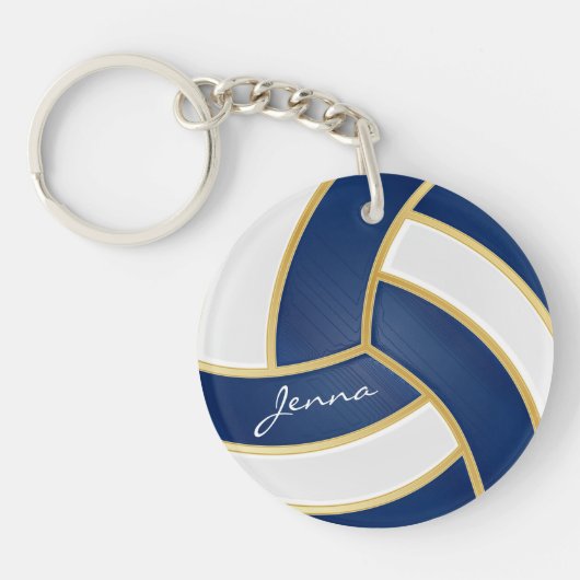 Donkerblauw en witte volleybal sleutelhanger (Voorkant)