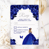 Donkerblauw en zilver blond haar prinses RSVP kaartje