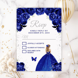 Donkerblauw en zilver blond haar prinses RSVP kaartje