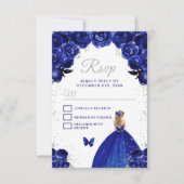 Donkerblauw en zilver blond haar prinses RSVP kaartje (Voorkant)