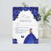 Donkerblauw en zilver blond haar prinses RSVP kaartje (Staand voorkant)