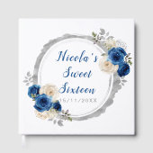 Donkerblauw en zilver Elegante bloemen Sweet Sixte Gastenboek (Voorkant)