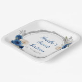 Donkerblauw en zilver Elegante bloemen Sweet Sixte Papieren Bordje (Gebogen)