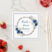 Donkerblauw en zilver Elegante bloemen Sweet Sixte Servet (Insitu)