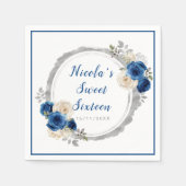 Donkerblauw en zilver Elegante bloemen Sweet Sixte Servet (Voorkant)